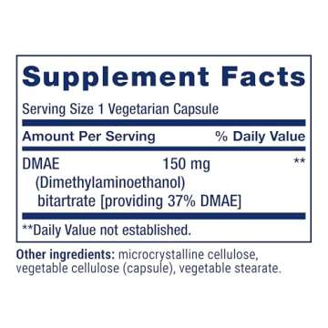 Life Extension DMAE Bitartrate, Supports neurotransmitter Production, 6-Month Supply, Gluten-Free, Non-GMO, Vegetarian, 200 Capsules