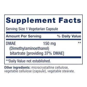 Life Extension DMAE Bitartrate, Supports neurotransmitter Production, 6-Month Supply, Gluten-Free, Non-GMO, Vegetarian, 200 Capsules