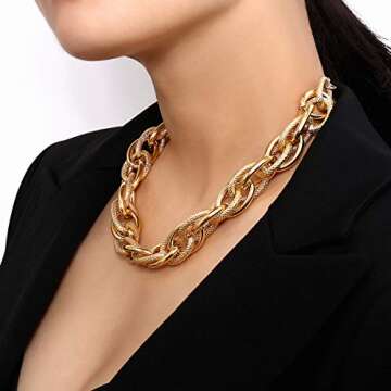 Asphire Punk Twist Rope Choker Necklace Gold Chunky Carved Link Chain Statement Necklace Boho Twist ...