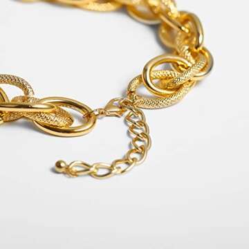 Asphire Punk Twist Rope Choker Necklace Gold Chunky Carved Link Chain Statement Necklace Boho Twist Necklace Jewelry Gift for Women