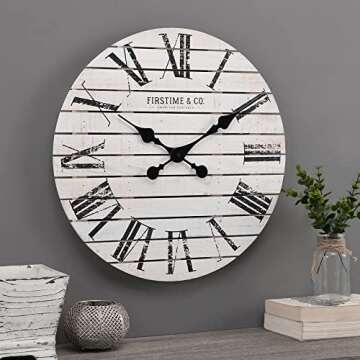 FirsTime & Co. White Farmhouse Shiplap Wall Clock, Large Vintage Decor for Living Room, Home Office, Round, Wood, Boho, 18 inches