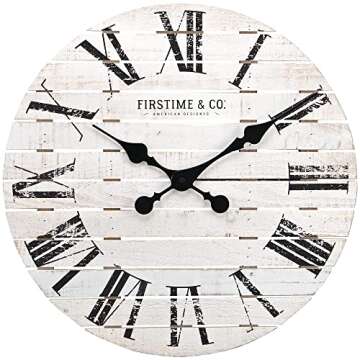 FirsTime & Co. White Farmhouse Shiplap Wall Clock, Large Vintage Decor for Living Room, Home Office, Round, Wood, Boho, 18 inches