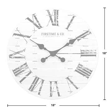 FirsTime & Co. White Farmhouse Shiplap Wall Clock, Large Vintage Decor for Living Room, Home Office, Round, Wood, Boho, 18 inches