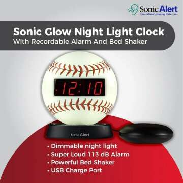 Loud Baseball Alarm Clock with Nightlight for Kids