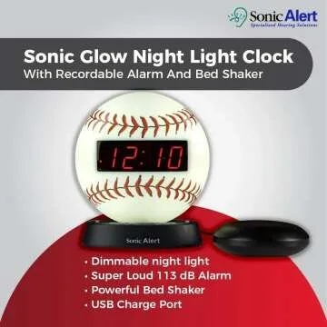 Loud Baseball Alarm Clock with Nightlight for Kids