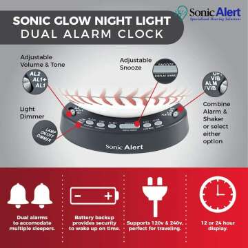 Loud Baseball Alarm Clock with Nightlight for Kids