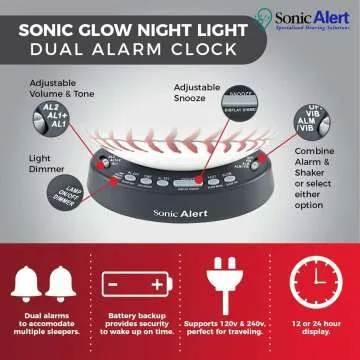 Loud Baseball Alarm Clock with Nightlight for Kids