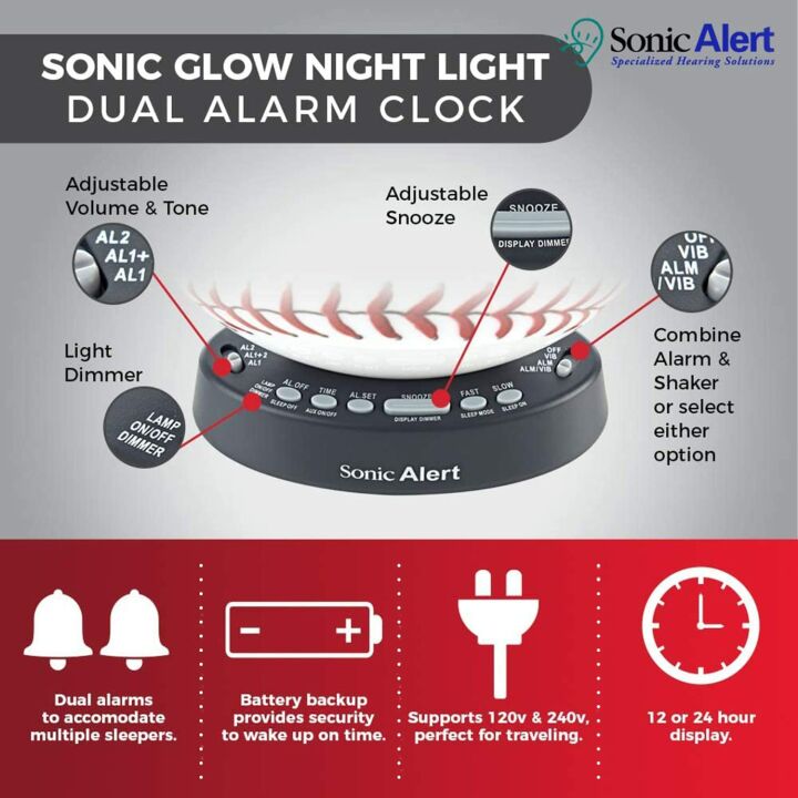 Loud Baseball Alarm Clock with Nightlight for Kids