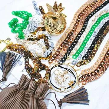 AUMEY 40 Inches DIY Resin Bag Strap Plastic Ladies Bag Chain Shoulder Cross Body Bag Handbag Purse Replacement Chain Strap Set with Buckles (White)