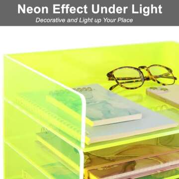 Acrylic File Organizer for Desk 4 Tiered Stackable Letter Tray Office Paper Storage Desktop Document Sorter, Neon Green