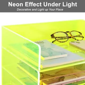 Acrylic File Organizer for Desk 4 Tiered Stackable Letter Tray Office Paper Storage Desktop Document Sorter, Neon Green