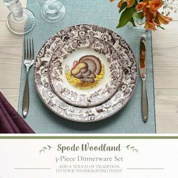 Spode Woodland 3-Piece Thanksgiving Dinnerware Set - Porcelain Plates & Bowl, Fall Dinnerware Collec...