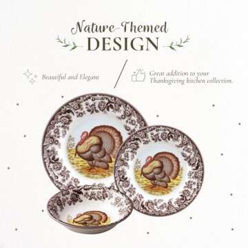 Spode Woodland 3-Piece Thanksgiving Dinnerware Set - Porcelain Plates & Bowl, Fall Dinnerware Collection - Microwave & Dishwasher Safe - Elegant Autumn Tableware