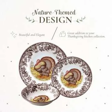 Spode Woodland 3-Piece Thanksgiving Dinnerware Set - Porcelain Plates & Bowl, Fall Dinnerware Collection - Microwave & Dishwasher Safe - Elegant Autumn Tableware