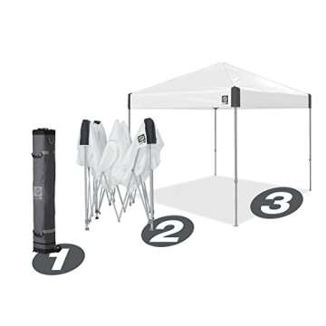 E-Z UP Ambassador Instant Pop Up Canopy Tent, 10' x 10', Roller Bag and 4 Piece Spike Set, White