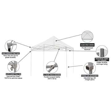 E-Z UP Ambassador Instant Pop Up Canopy Tent, 10' x 10', Roller Bag and 4 Piece Spike Set, White