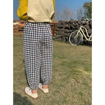 Lightweight Gingham Girls Summer Pants 4T Black
