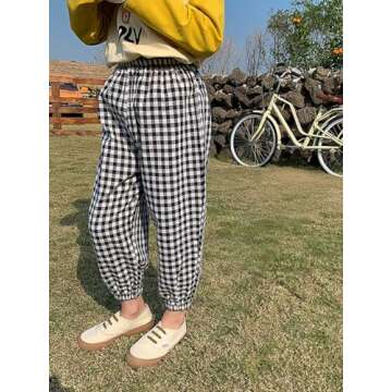 Lightweight Gingham Girls Summer Pants 4T Black