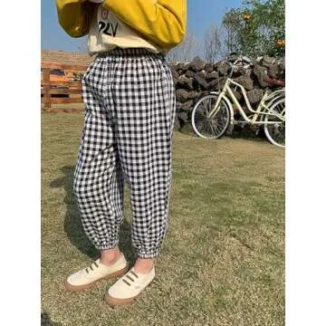 Lightweight Gingham Girls Summer Pants 4T Black