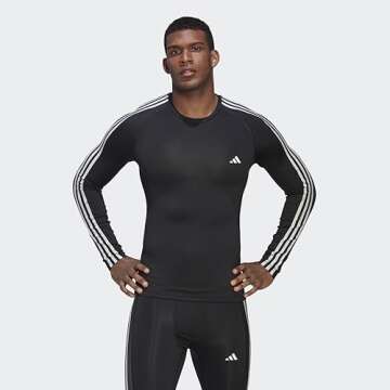 adidas Techfit 3-Stripes Training Long Sleeve Tee Men's, Black, Size L