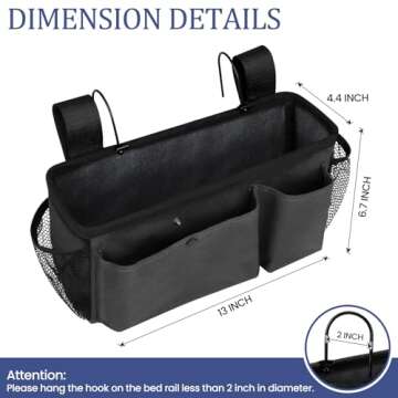 Fabspace Bedside Caddy with Adjustable Strap & Detachable Hooks, Bedside Storage Organizer, Bunk Bed...
