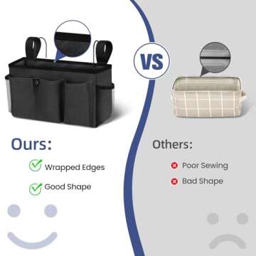 Fabspace Bedside Caddy with Adjustable Strap & Detachable Hooks, Bedside Storage Organizer, Bunk Bed Accessories with Cup Holder Mesh Bags, Phone Bag, Pocket with A Popper (Medium Size)