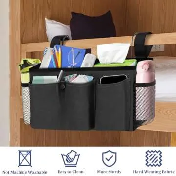 Fabspace Bedside Caddy with Adjustable Strap & Detachable Hooks, Bedside Storage Organizer, Bunk Bed Accessories with Cup Holder Mesh Bags, Phone Bag, Pocket with A Popper (Medium Size)