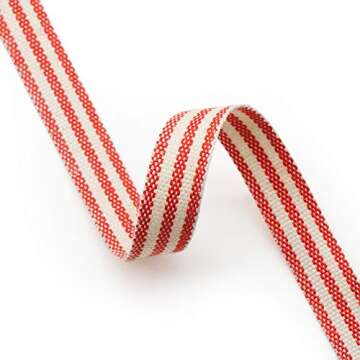 CT CRAFT LLC Ivory Cotton Red Stripes Ribbon 3/8" x 10 Yards for Home Décor Gift Present Wrapping DIY Crafts Birthday Wedding Bouquet Christmas