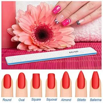 Nail Files-Nail File for Acrylic Nails 12pcs, 60/60 Grit Nail Files Emery Boards for Acrylic Nails, Jumbo File Washable Thick Professional Square Nail File Manicure Tools for Nail Tech