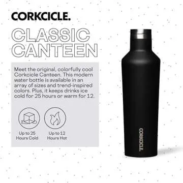 Corkcicle Canteen: Insulated Water Bottle, 16 oz, Matte Black
