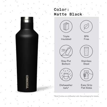 Corkcicle Canteen: Insulated Water Bottle, 16 oz, Matte Black