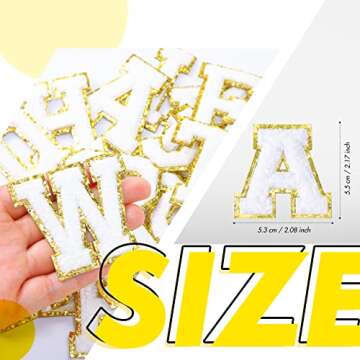 104 Pieces Self Adhesive Chenille Letter Patches Dupes Glitter Initial for Clothing DIY Mobile Phone Backpacks Hat (White)