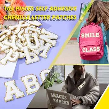 104 Self Adhesive Glitter Chenille Letter Patches