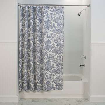 Ellis Curtain Victoria Park Shower Curtain - Blue 72" x 70", 100% Cotton, Stylish Toile Design