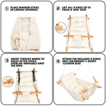 Tislly Baby Swing Outdoor and Indoor, Canvas Baby Hammock Swing for Baby to Toddler, Hanging Swing Seat with Safety Belt Outside Tree Swing Gift for Baby Boys Girls Kids Lovers