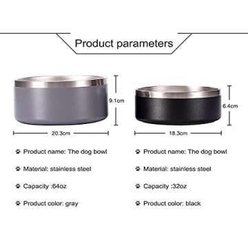 Gteller 32oz 64oz Stainless Steel Double Wall Dog Bowls,BPA Free Non-Slip Pet Dishes,Cat Food&Water ...