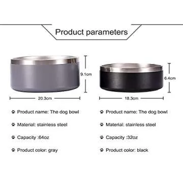 Gteller 32oz 64oz Stainless Steel Double Wall Dog Bowls,BPA Free Non-Slip Pet Dishes,Cat Food&Water ...