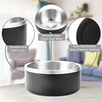 Gteller Stainless Steel Dog Bowls - Non-Slip, BPA Free