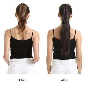 BARSDAR Straight Ponytail Extension - 26 Inch Long Straight Wrap Around Ponytail for Women Clip in Ponytail Hair Extensions Synthetic Brown Hair Pony Tails Hairpieces Daily - Dark Brown & Auburn