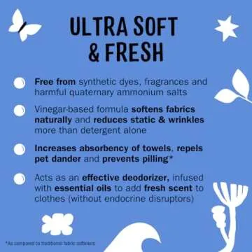 Molly’s Suds Fabric Softener Liquid for Sensitive Skin | Vinegar-Powered, Infused with Essential Oils | Fights Static, Reduces Wrinkles, Deodorizes | Ocean Mist, 50 Loads