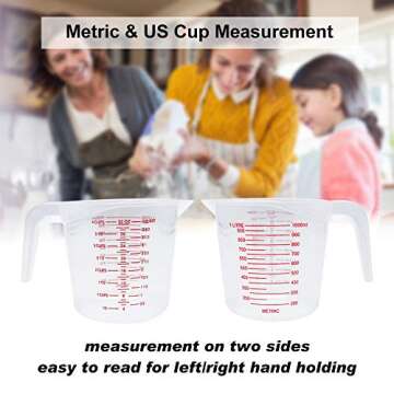 Plastic Measuring Cup, Measuring Cup Set of 3 BPA-free Stackable Clear Heat-resistant with Angled Grip and Spout for Flour Oil Powder (4/2/1 Cup Capacity)