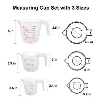 Plastic Measuring Cup, Measuring Cup Set of 3 BPA-free Stackable Clear Heat-resistant with Angled Grip and Spout for Flour Oil Powder (4/2/1 Cup Capacity)
