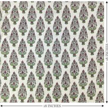 Craftbot Soft Cotton Dinner Napkins 18x18 inches - Washable Thin Cloth Napkins Set of 6 - Everyday Use or Dinner Party and Event - Beige with Green Floral Pattern LIGHTWEIGHT Indian Block Print Fabric