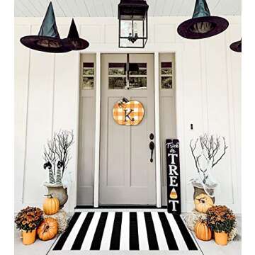 KOZYFLY Black and White Area Rug 27.5x43 Inches Striped Front Door Rug Cotton Washable Indoor Outdoo...