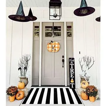 KOZYFLY Black and White Area Rug 27.5x43 Inches Striped Front Door Rug Cotton Washable Indoor Outdoo...