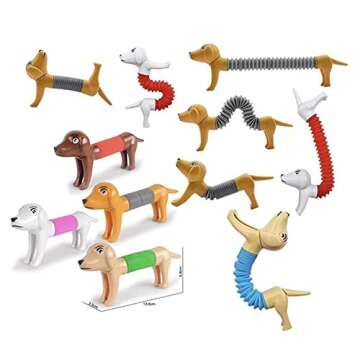Pop Tubes Fidget Toy，Sensory Stretch Tubes Spring Dog Flexible Kit Stress Relief Toddler Toys with Pop Sound Toys for Kids (Dog-2PCS)