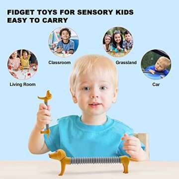 Pop Tubes Fidget Toy，Sensory Stretch Tubes Spring Dog Flexible Kit Stress Relief Toddler Toys with Pop Sound Toys for Kids (Dog-2PCS)