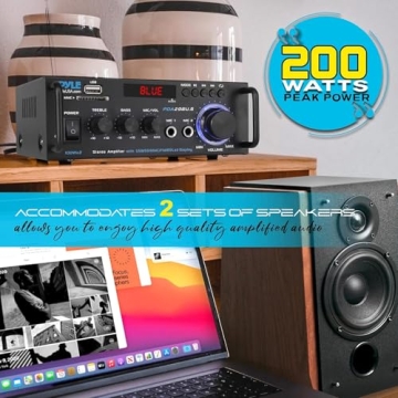 Pyle Wireless Bluetooth Stereo Amplifier 200W Dual Channel