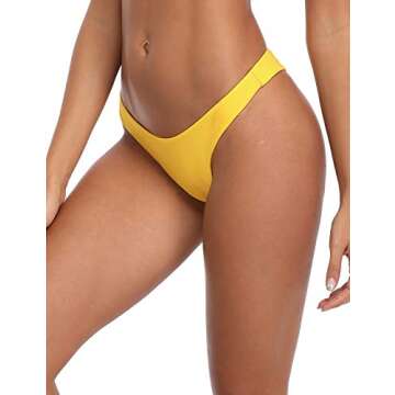 RELLECIGA Women's Yellow Super Cheeky Brazilian Cut Bikini Bottom Size Medium