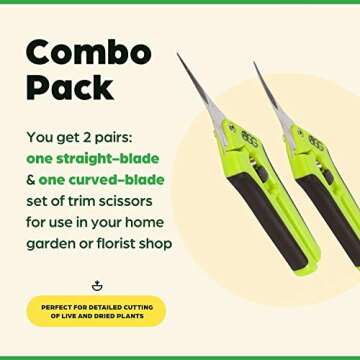 Active Gear Guy Gardening Trim Scissors For Hydroponic, Garden, And Bonsai Use. One Curved Blade and One Straight Blade. Great Tools For Precision Pruning And Trimming